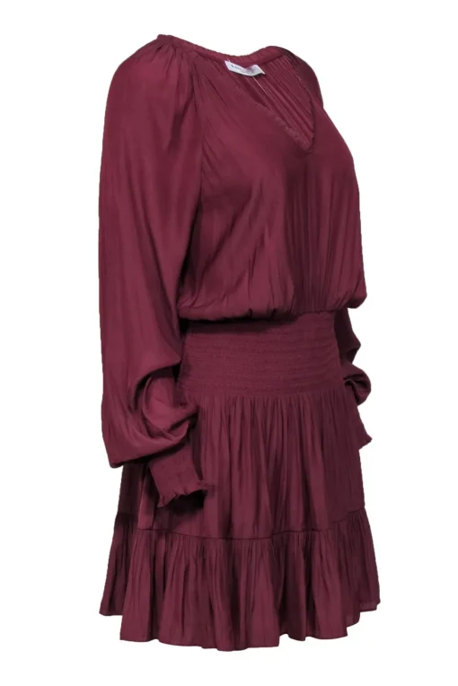 Ramy Brook - Maroon Long Sleeve Smocked Waist Dress Sz M