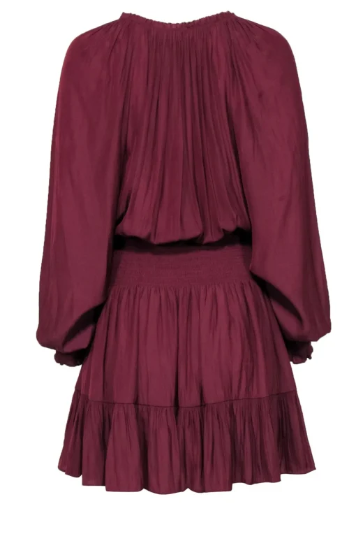 Ramy Brook - Maroon Long Sleeve Smocked Waist Dress Sz M