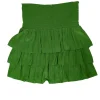 Ramy Brook - Pea Green Satin Smocked Waist Tiered Mini Skirt Sz L