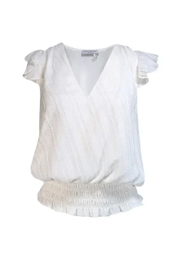 Ramy Brook - White Tufted Textured Ruffled Cap Sleeve Blouse Sz S