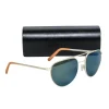 Randolph - Gold Frame Aviator Sunglasses w/ Blue Lenses