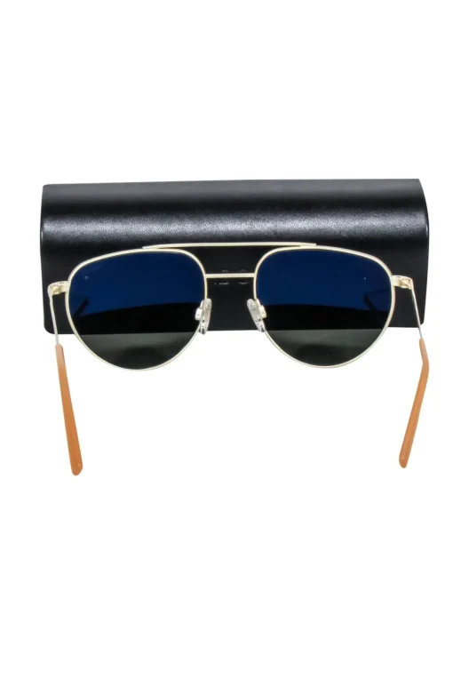 Randolph - Gold Frame Aviator Sunglasses w/ Blue Lenses