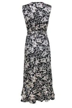 Rebecca Minkoff - Black & Cream Floral Ruffled Faux Wrap 