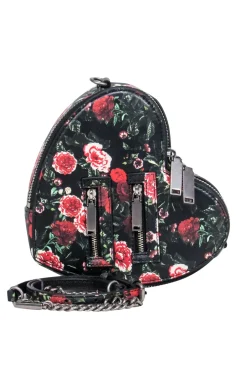 Rebecca Minkoff - Black & Red Rose Print Heart Shaped Lather Crossbody Purse