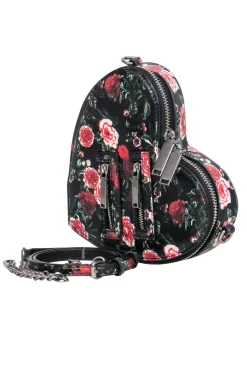 Rebecca Minkoff - Black & Red Rose Print Heart Shaped Lather Crossbody Purse
