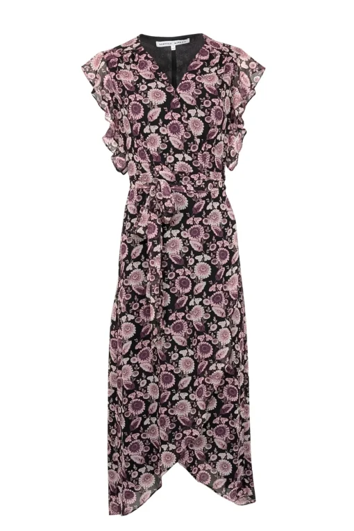 Rebecca Minkoff - Black, Pink, & Purple Floral Wrap Dress Sz S