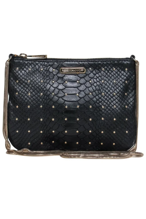 Rebecca Minkoff - Black Reptile Leather Studded Crossbody w/ Double Chain Strap