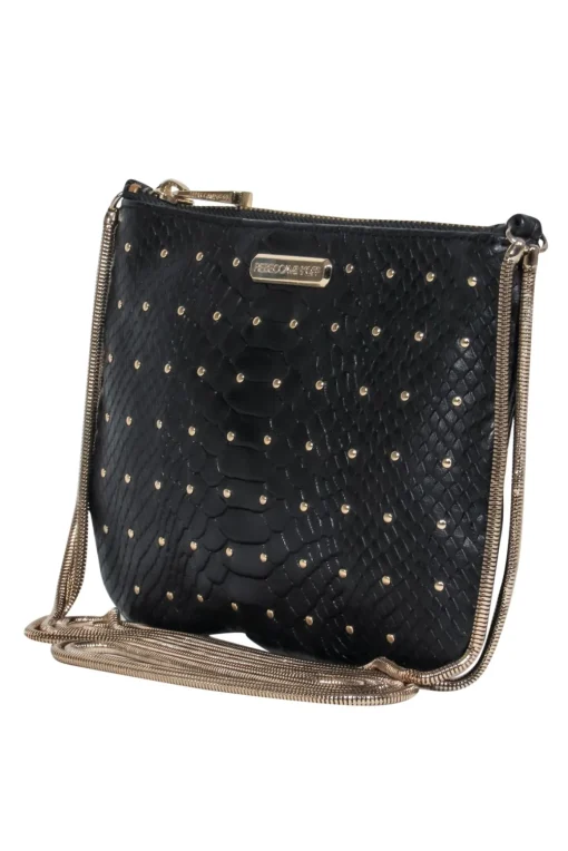 Rebecca Minkoff - Black Reptile Leather Studded Crossbody w/ Double Chain Strap