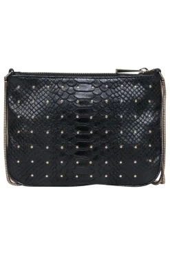 Rebecca Minkoff - Black Reptile Leather Studded Crossbody w/ Double Chain Strap