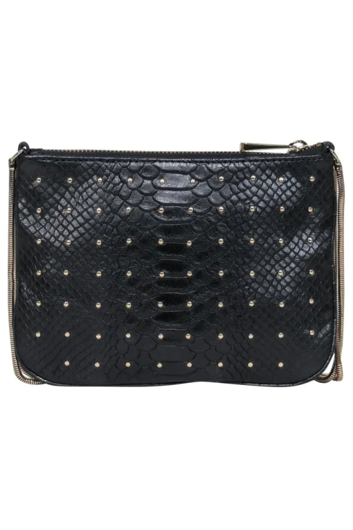 Rebecca Minkoff - Black Reptile Leather Studded Crossbody w/ Double Chain Strap