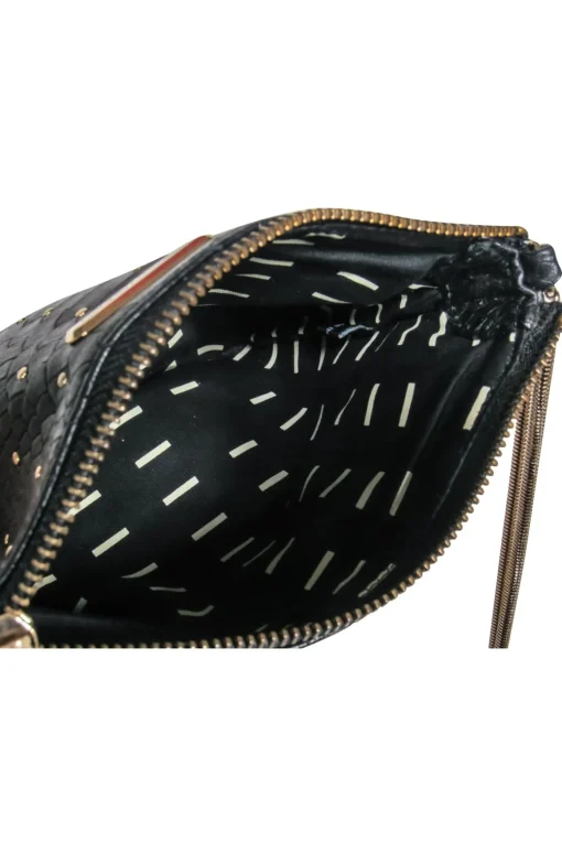 Rebecca Minkoff - Black Reptile Leather Studded Crossbody w/ Double Chain Strap