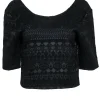Rebecca Minkoff - Black Sparkly Aztec Textured Cropped "James" Top Sz L