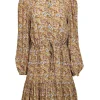Rebecca Minkoff - Golden Yellow w/ Maroon & Blue Floral Print Mini Dress Sz XS