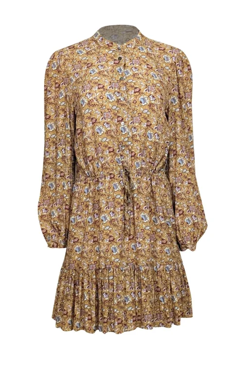 Rebecca Minkoff - Golden Yellow w/ Maroon & Blue Floral Print Mini Dress Sz XS