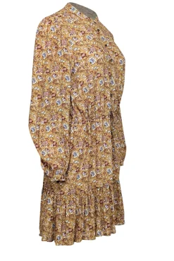 Rebecca Minkoff - Golden Yellow w/ Maroon & Blue Floral Print Mini Dress Sz XS
