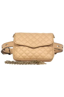 Rebecca Minkoff - Light Tan Quilted Leather Belt Bag w/ Gold Chain