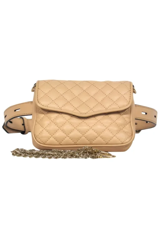 Rebecca Minkoff - Light Tan Quilted Leather Belt Bag w/ Gold Chain