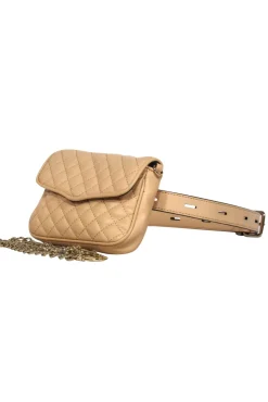 Rebecca Minkoff - Light Tan Quilted Leather Belt Bag w/ Gold Chain