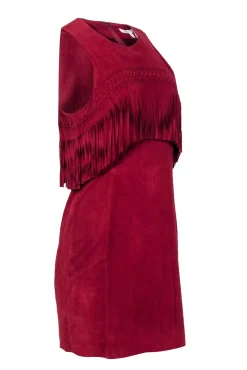 Rebecca Minkoff - Maroon Suede Goat Leather Sheath Dress w/ Fringe Sz 8