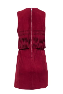 Rebecca Minkoff - Maroon Suede Goat Leather Sheath Dress w/ Fringe Sz 8