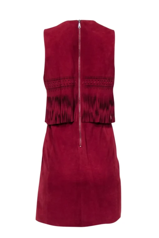 Rebecca Minkoff - Maroon Suede Goat Leather Sheath Dress w/ Fringe Sz 8