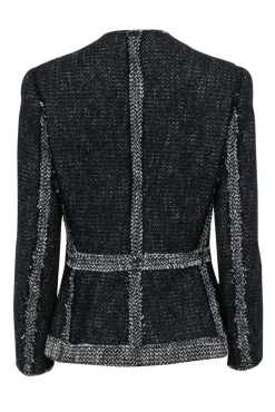 Rebecca Taylor - Black & Ivory Tweed Moto Zip Jacket Sz 8