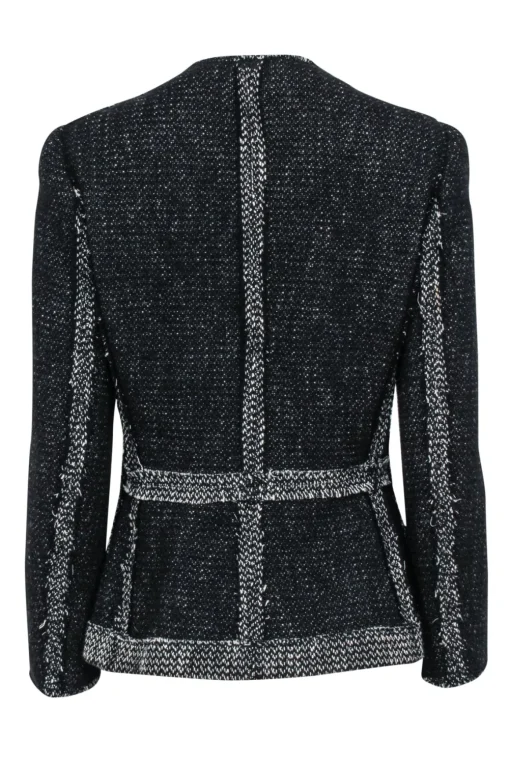 Rebecca Taylor - Black & Ivory Tweed Moto Zip Jacket Sz 8