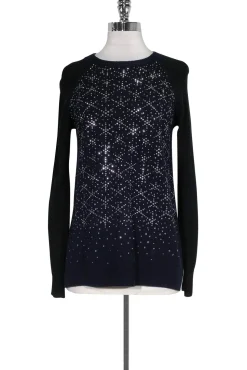 Rebecca Taylor - Black & Navy Rhinestone Sweater Sz XS