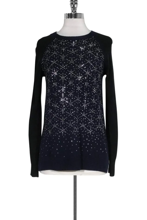 Rebecca Taylor - Black & Navy Rhinestone Sweater Sz XS