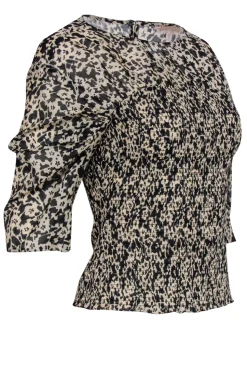 Rebecca Taylor - Black & Nude Print Blouse w/ Smocked Detail Sz XS