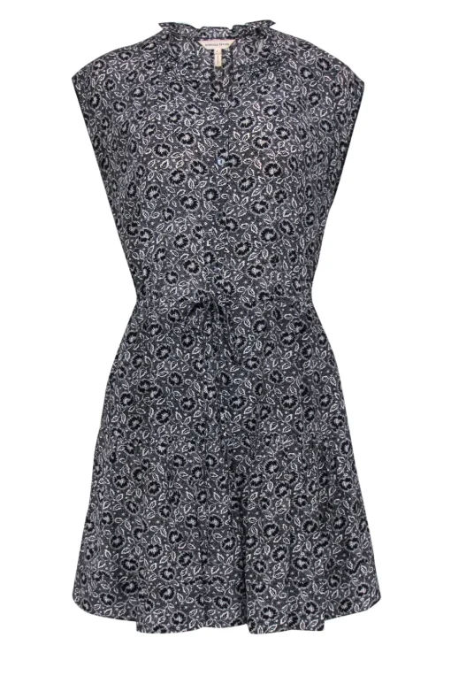 Rebecca Taylor - Black & White Floral Print Silk Fit & Flare Dress Sz 6