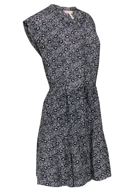 Rebecca Taylor - Black & White Floral Print Silk Fit & Flare Dress Sz 6