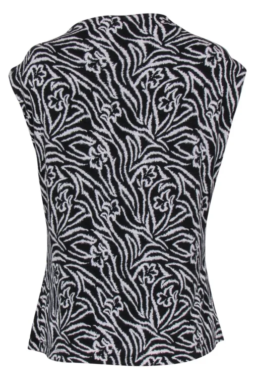 Rebecca Taylor - Black & White Floral Print “Zebra Lily” Sleeveless Blouse Sz XL