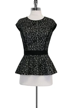 Rebecca Taylor - Black Cheetah Peplum Top Sz 2