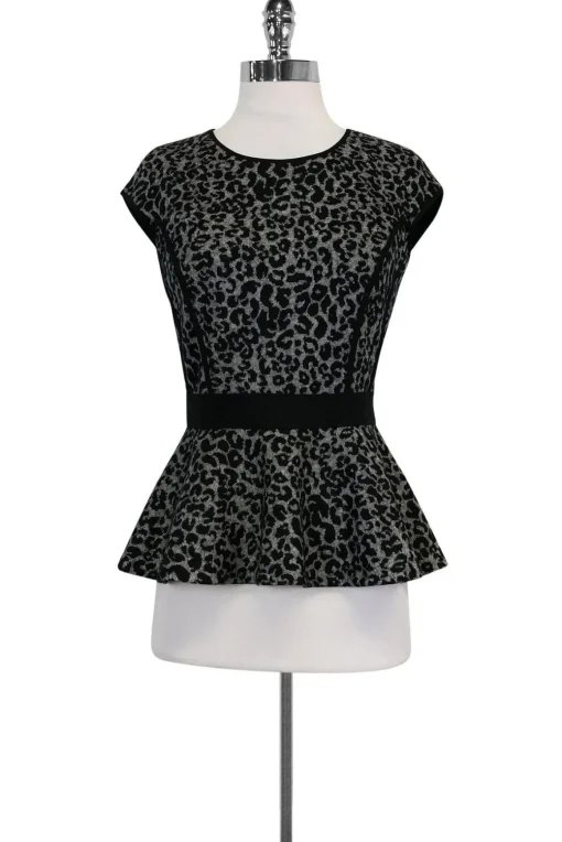 Rebecca Taylor - Black Cheetah Peplum Top Sz 2