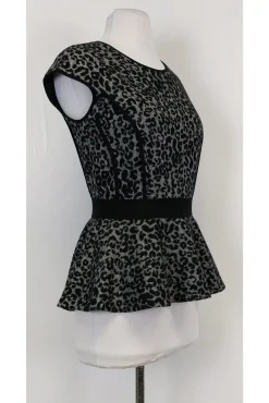 Rebecca Taylor - Black Cheetah Peplum Top Sz 2