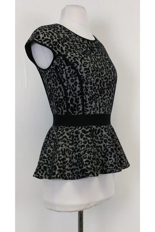 Rebecca Taylor - Black Cheetah Peplum Top Sz 2