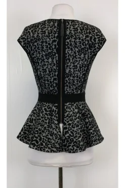 Rebecca Taylor - Black Cheetah Peplum Top Sz 2