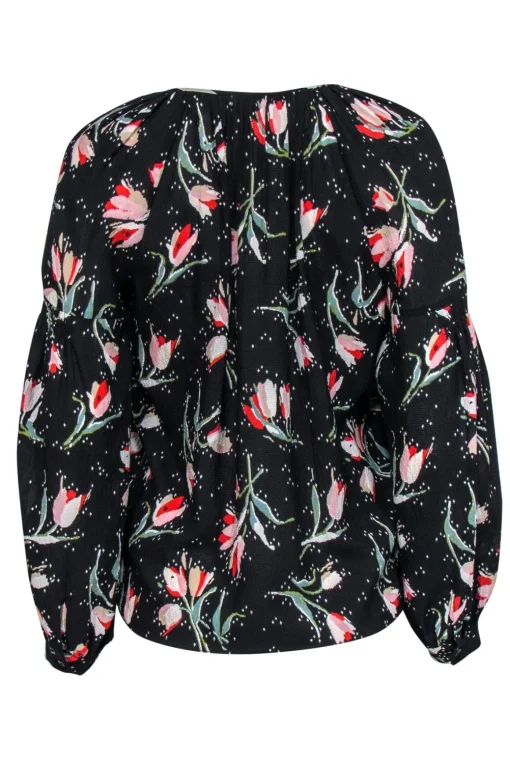 Rebecca Taylor - Black Floral Printed Silk Blend Blouse Sz 2