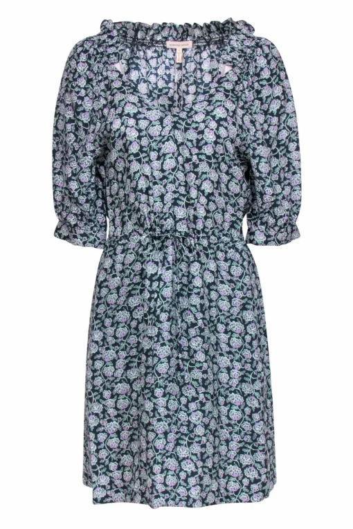 Rebecca Taylor - Black, Green & Lilac Floral Silk Sundress Sz 6
