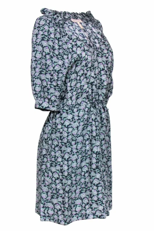 Rebecca Taylor - Black, Green & Lilac Floral Silk Sundress Sz 6