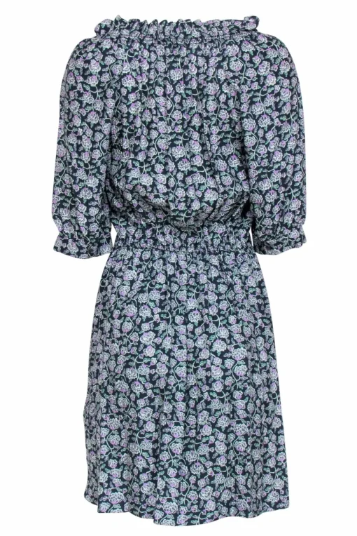 Rebecca Taylor - Black, Green & Lilac Floral Silk Sundress Sz 6