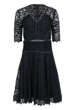 Rebecca Taylor - Black Lace Leather Trim Dress Sz 2
