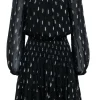 Rebecca Taylor - Black Long Sleeve w/ Metallic Gold Details & Smocked Waist Dress Sz 8