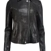Rebecca Taylor - Black Metallic Coated Leather Moto Jacket Sz 4