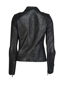 Rebecca Taylor - Black Metallic Coated Leather Moto Jacket Sz 4