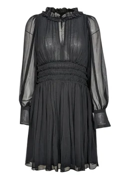 Rebecca Taylor - Black Silk Chiffon Ruffled Long Sleeve Dress Sz 4