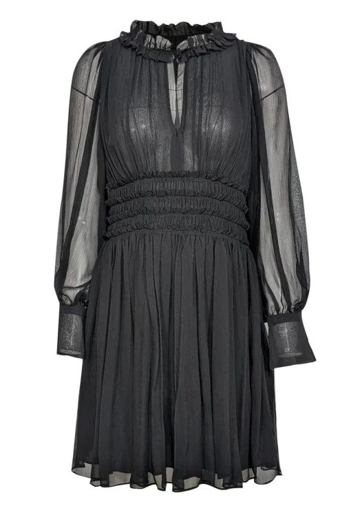 Rebecca Taylor - Black Silk Chiffon Ruffled Long Sleeve Dress Sz 4