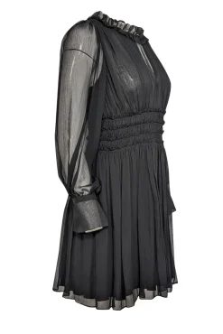 Rebecca Taylor - Black Silk Chiffon Ruffled Long Sleeve Dress Sz 4