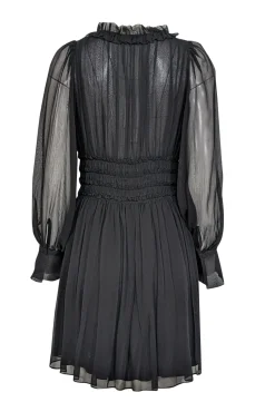 Rebecca Taylor - Black Silk Chiffon Ruffled Long Sleeve Dress Sz 4